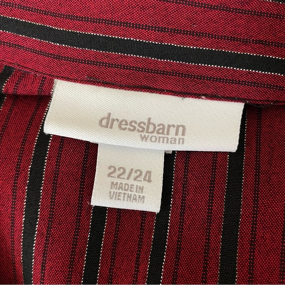 Dressbarn Button Up Blouse Built In Tank Shell Red/Black/Silver Striped Sz 22/24 - Picture 12 of 14